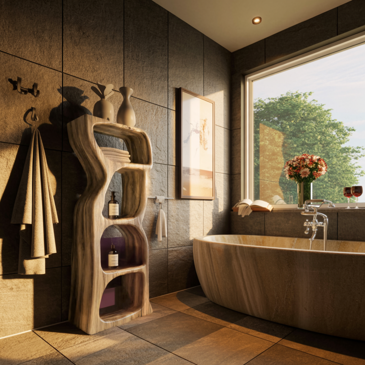 Echra Organic Modern Sculpted Solid Wood Sculptural Shelf