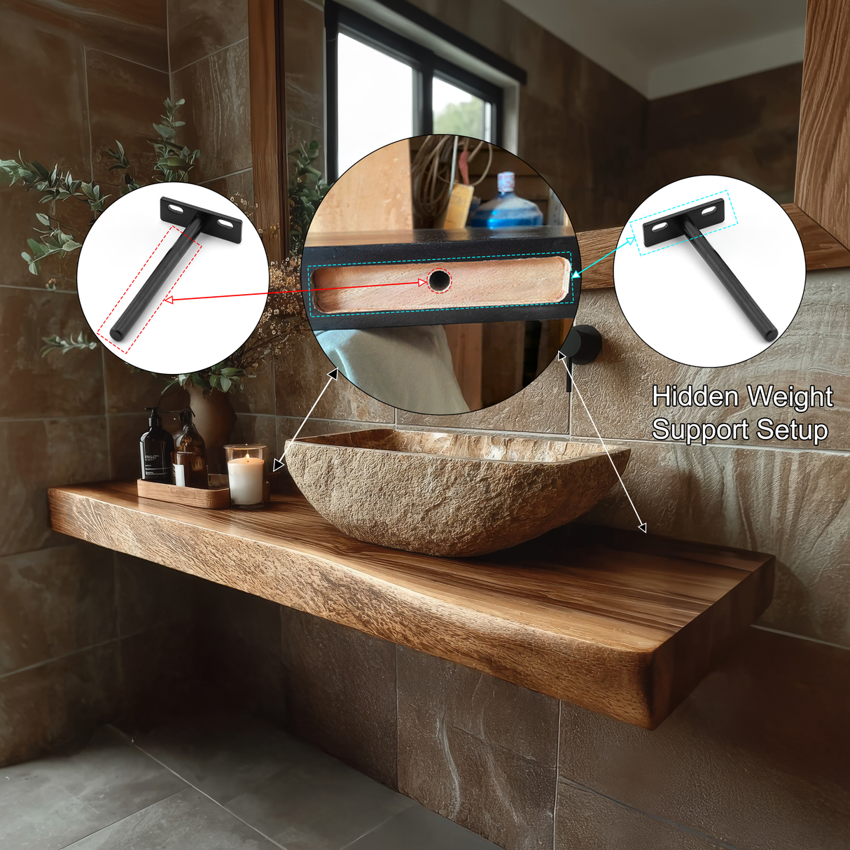 Echra Rustic Handcrafted Solid Wood Floating Bathroom Vanity Slab