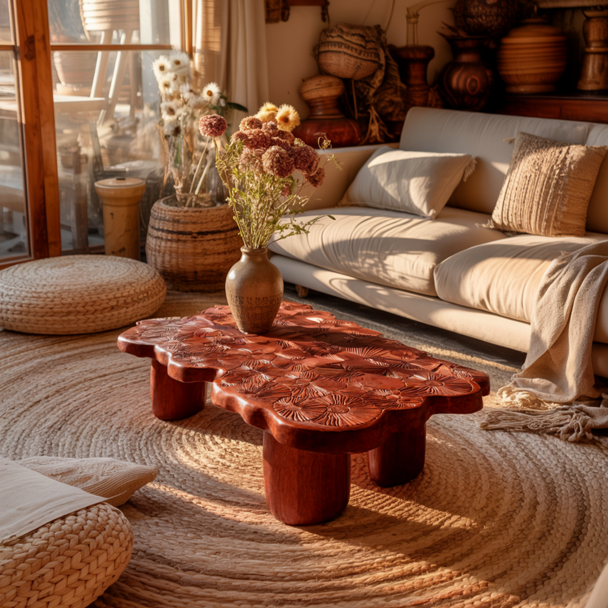 Elara Bloom Solid Wood Coffee Table