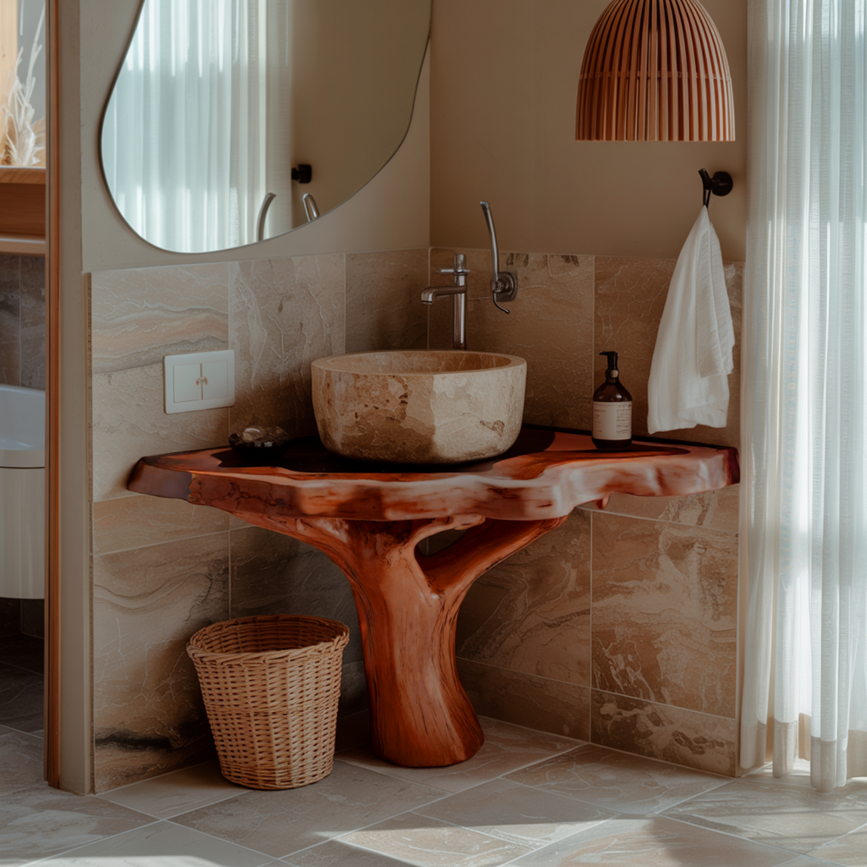 Elara Root-Form Corner Bathroom Vanity - Timberustic Corner Bathroom Vanity