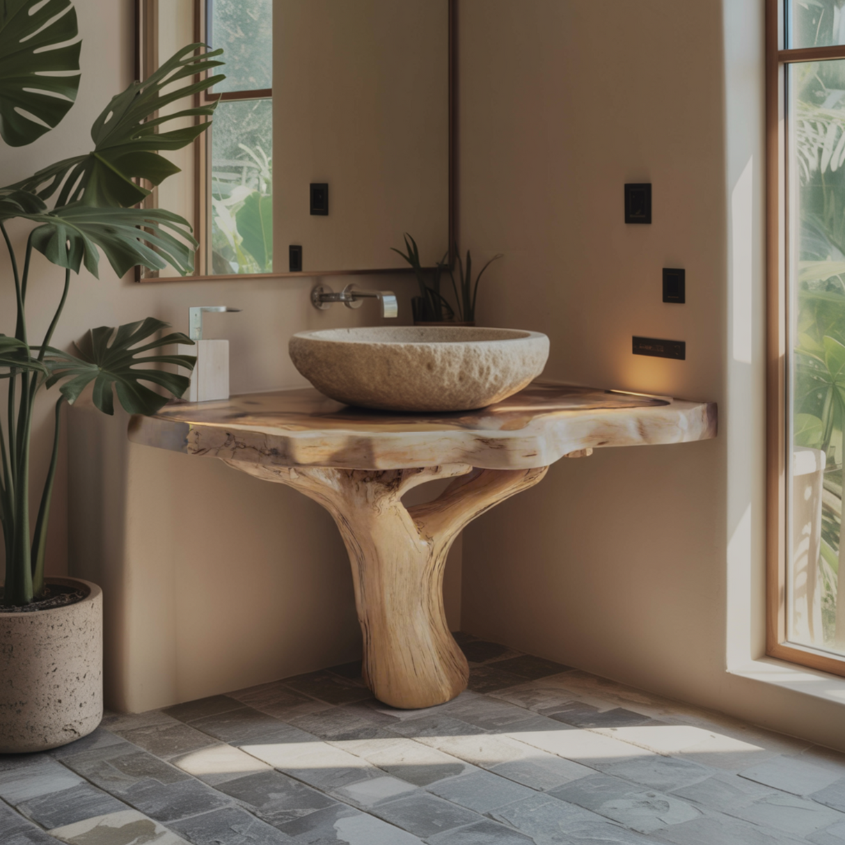 Elara Root-Form Corner Bathroom Vanity - Timberustic Corner Bathroom Vanity