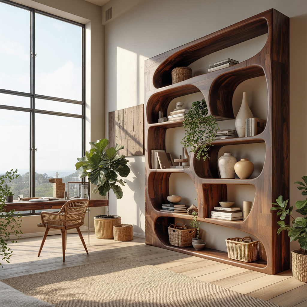 Elara Sculptural Organic Solid Wood Bookshelf