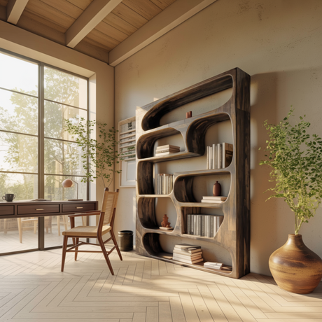 Elara Sculptural Organic Solid Wood Bookshelf
