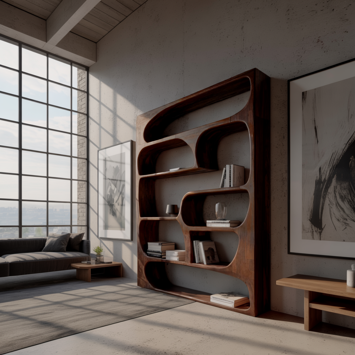 Elara Sculptural Organic Solid Wood Bookshelf