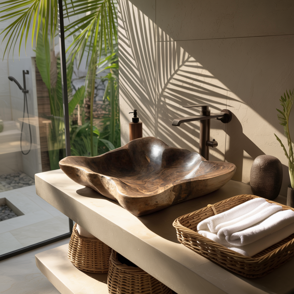 Elarin Bloom Handcrafted Solid Wood Vessel Sink