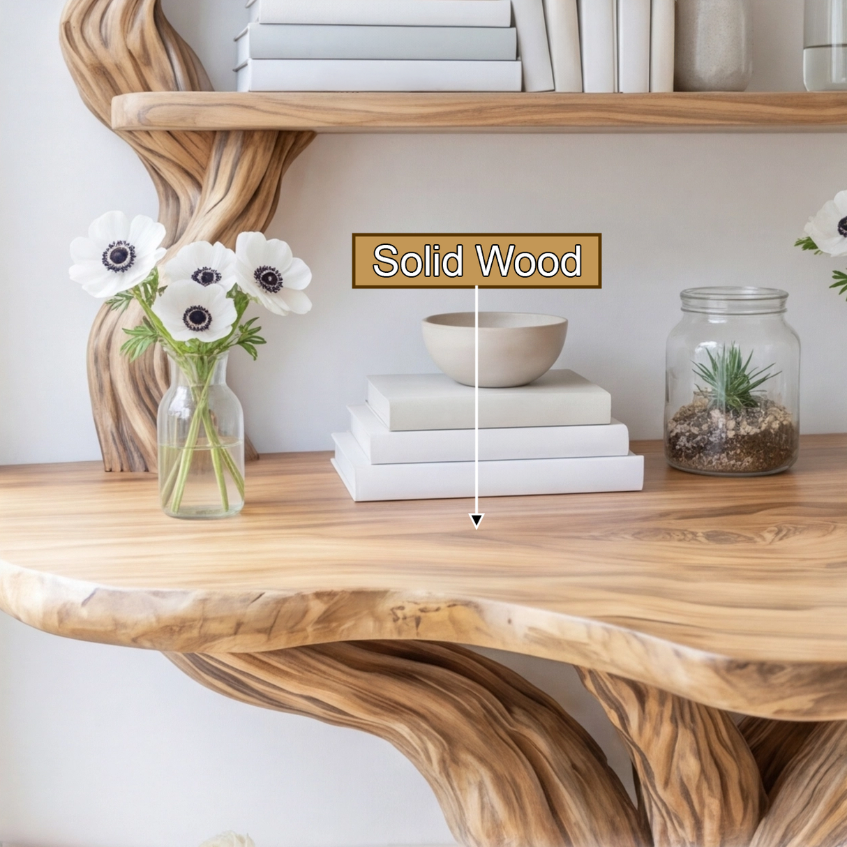 Elarin Sculpted Solid Wood Console Table with Shelves - Timberustic Console Table with Shelves