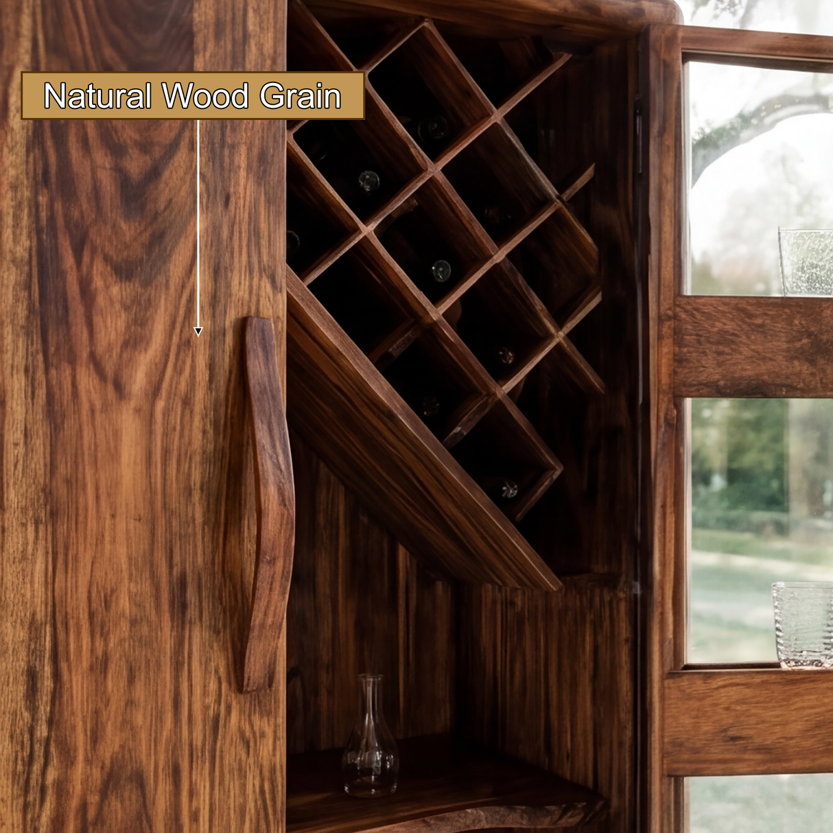 Elarion Handcrafted Solid Wood Bar Cabinet