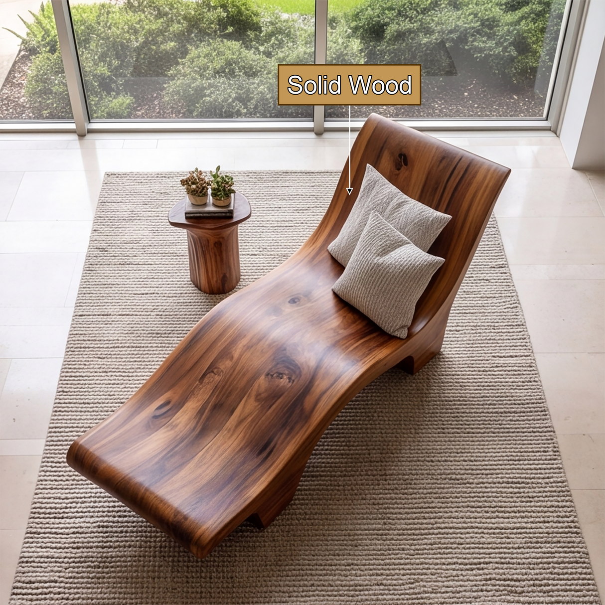Elarion Handcrafted Solid Wood Chaise Lounge