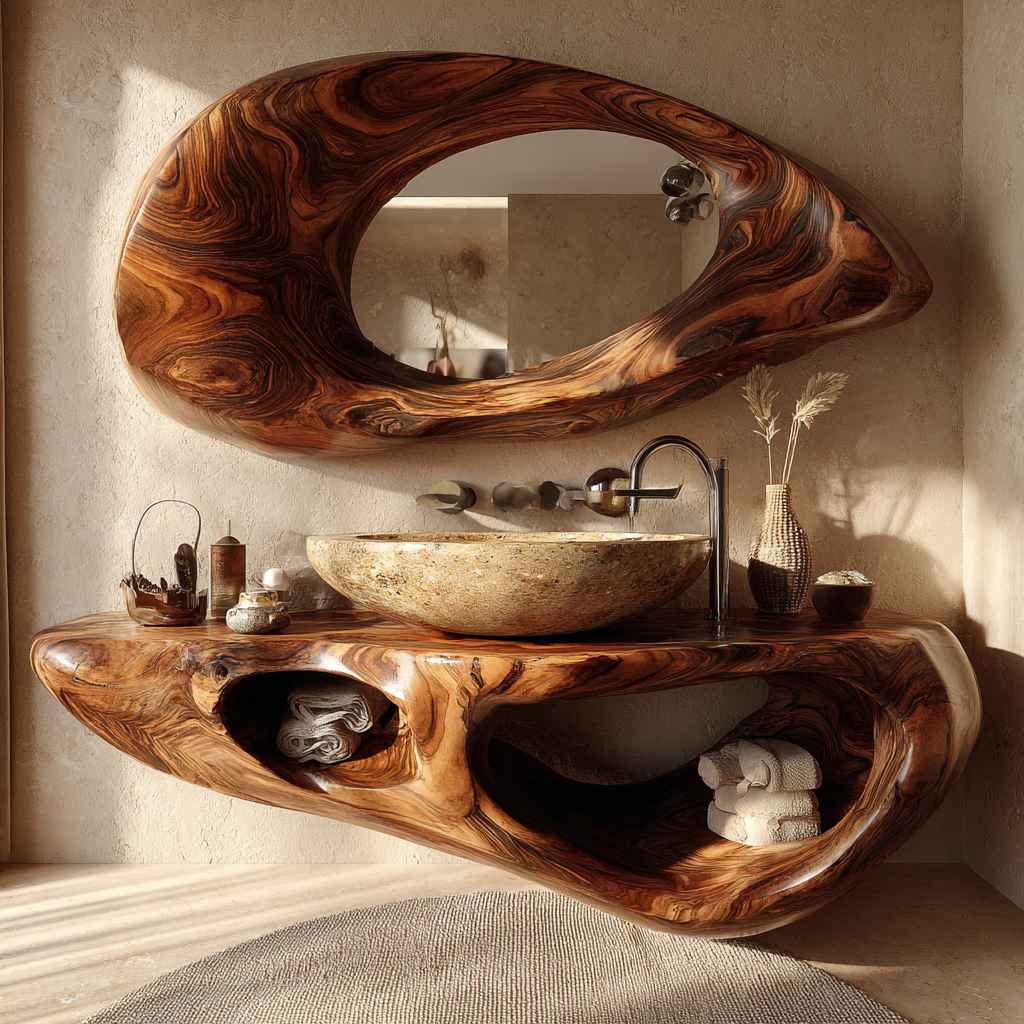 Elarion Organic Solid Wood Floating Bathroom Vanity with Open Storage - Timberustic Floating Bathroom Vanity with Open Storage