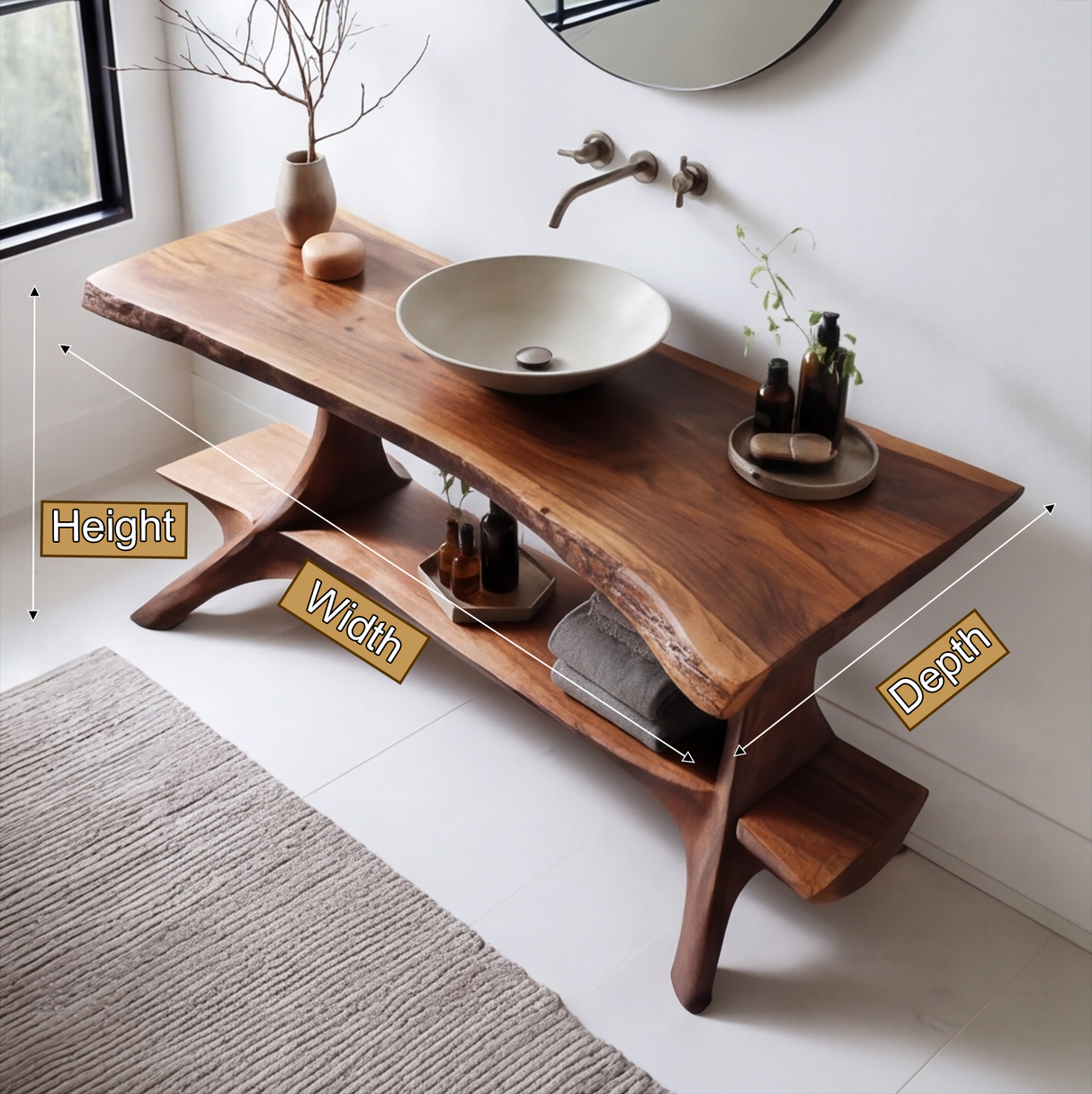 Elarion Rootform Solid Wood Freestanding Bathroom Vanity with Shelves - Timberustic Freestanding Bathroom Vanity with Shelves