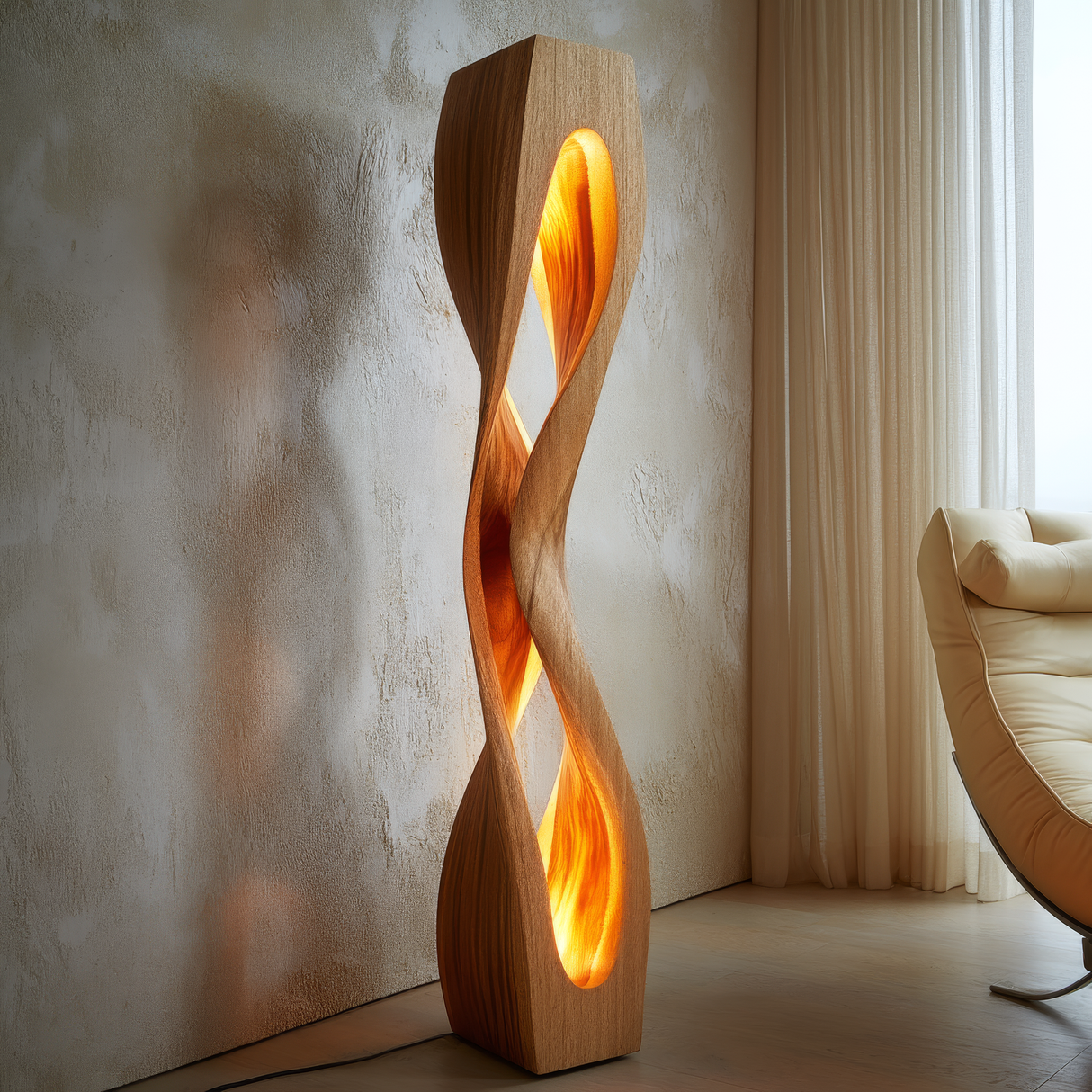 Elarion Sculpted Helix Integrated LED Wood Floor Lamp - Timberustic Floor Lamp