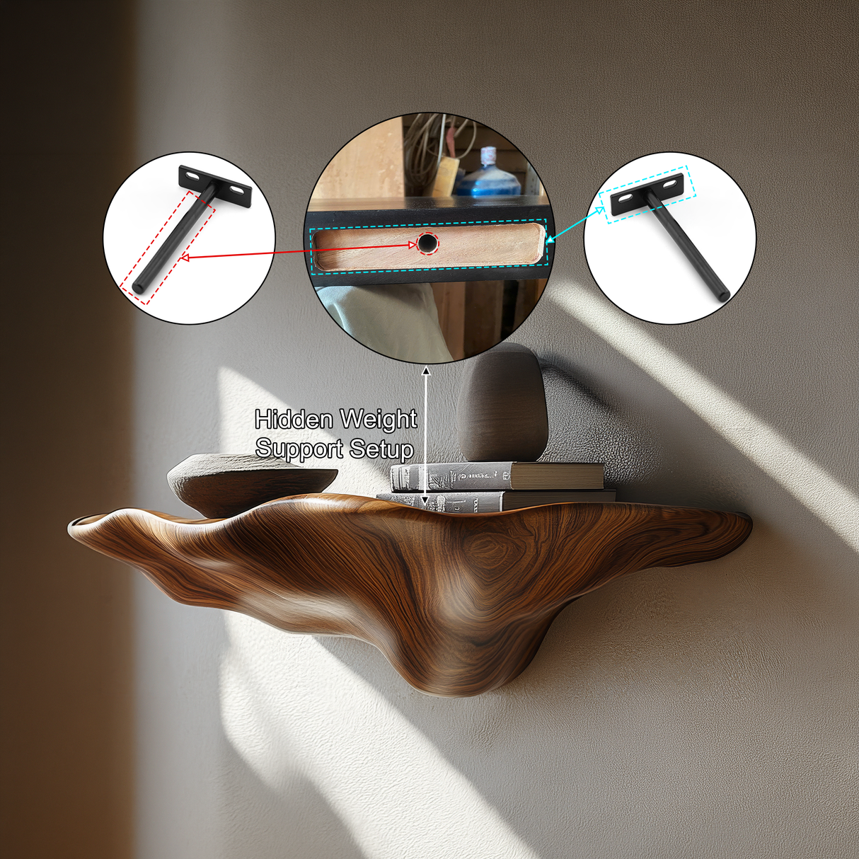 Elarion Sculpted Solid Wood Mushroom Floating Shelf - Timberustic Floating Shelf