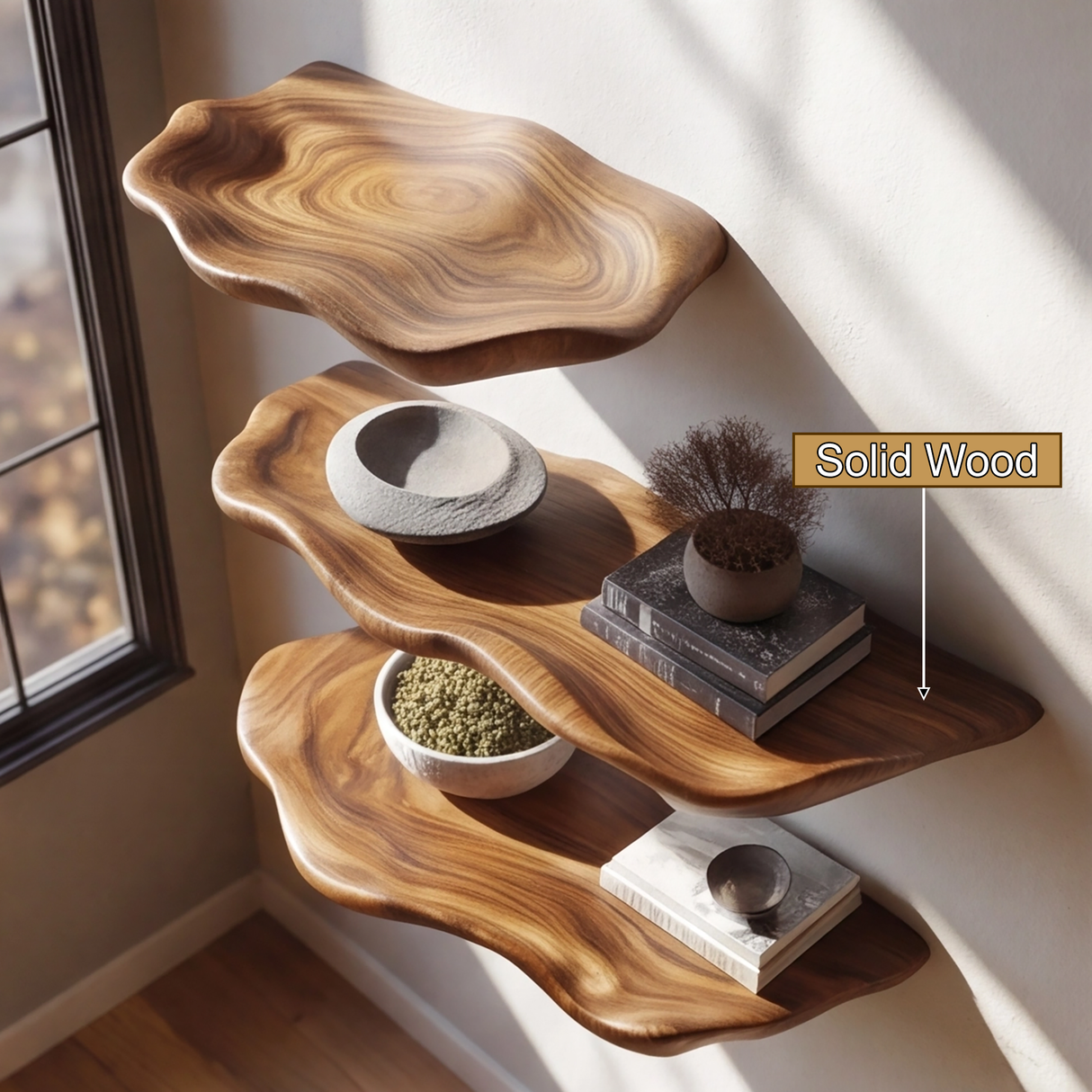 Elarion Sculpted Solid Wood Mushroom Floating Shelf - Timberustic Floating Shelf