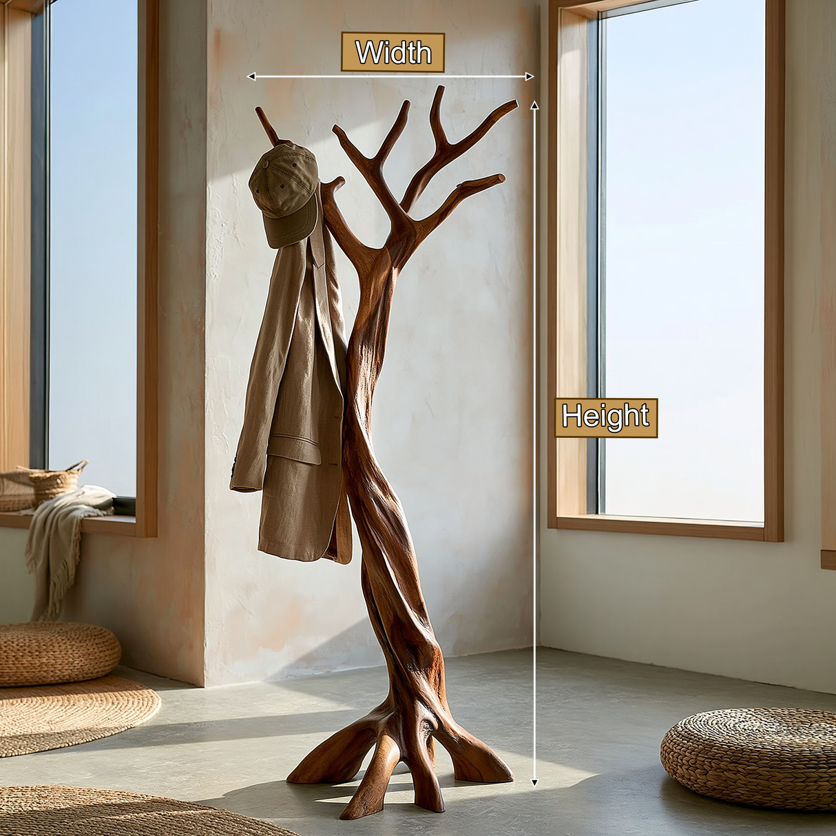 Elarion Sculpted Solid Wood Tree Coat Rack - Timberustic Tree Coat Rack