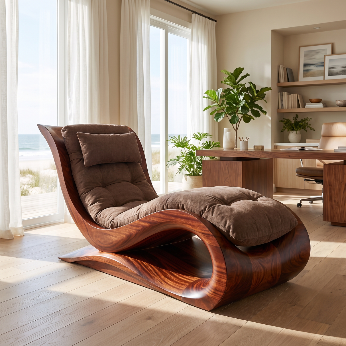 Elaris Handcrafted Sculpted Solid Wood Chaise Lounge