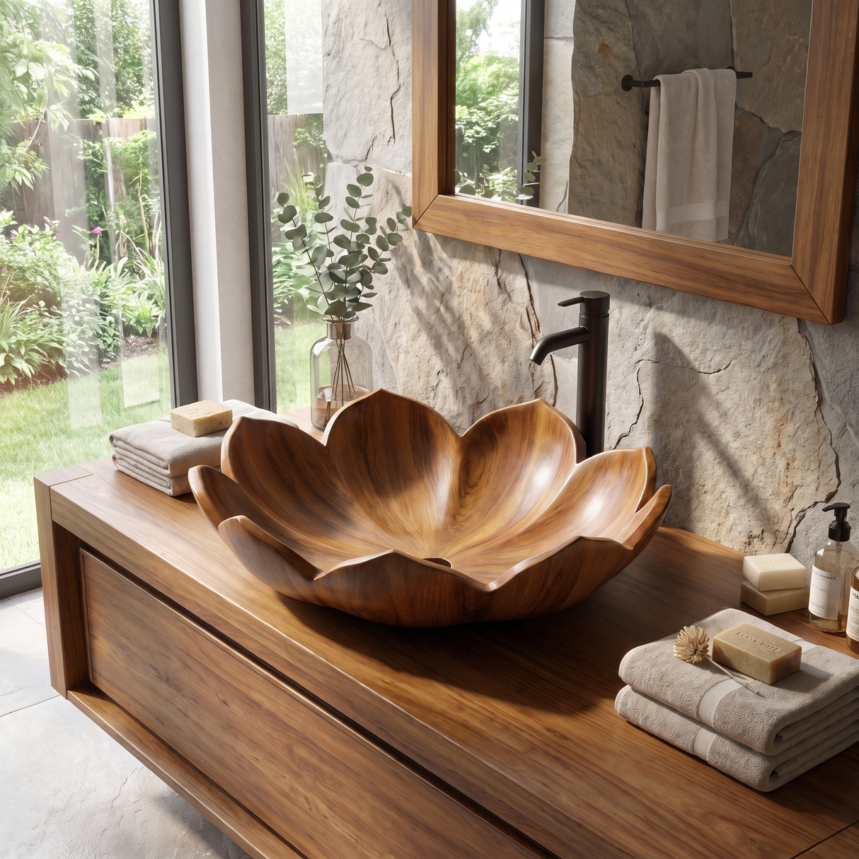 Elaris Handcrafted Solid Wood Flower Vessel Sink