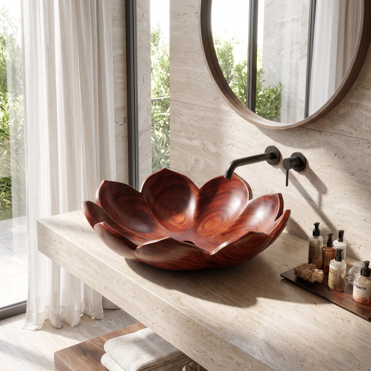 Elaris Handcrafted Solid Wood Flower Vessel Sink