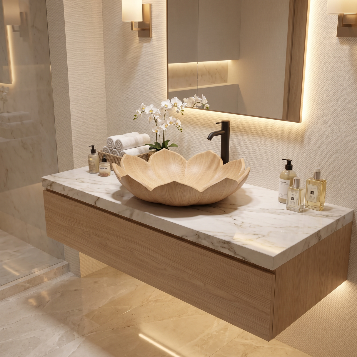 Elaris Handcrafted Solid Wood Flower Vessel Sink