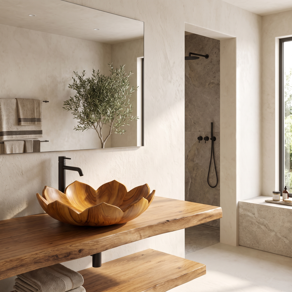 Elaris Handcrafted Solid Wood Flower Vessel Sink