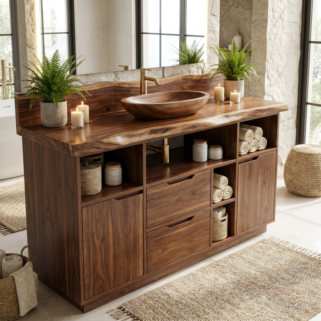 Elaris Handcrafted Solid Wood Freestanding Bathroom Vanity with Drawers