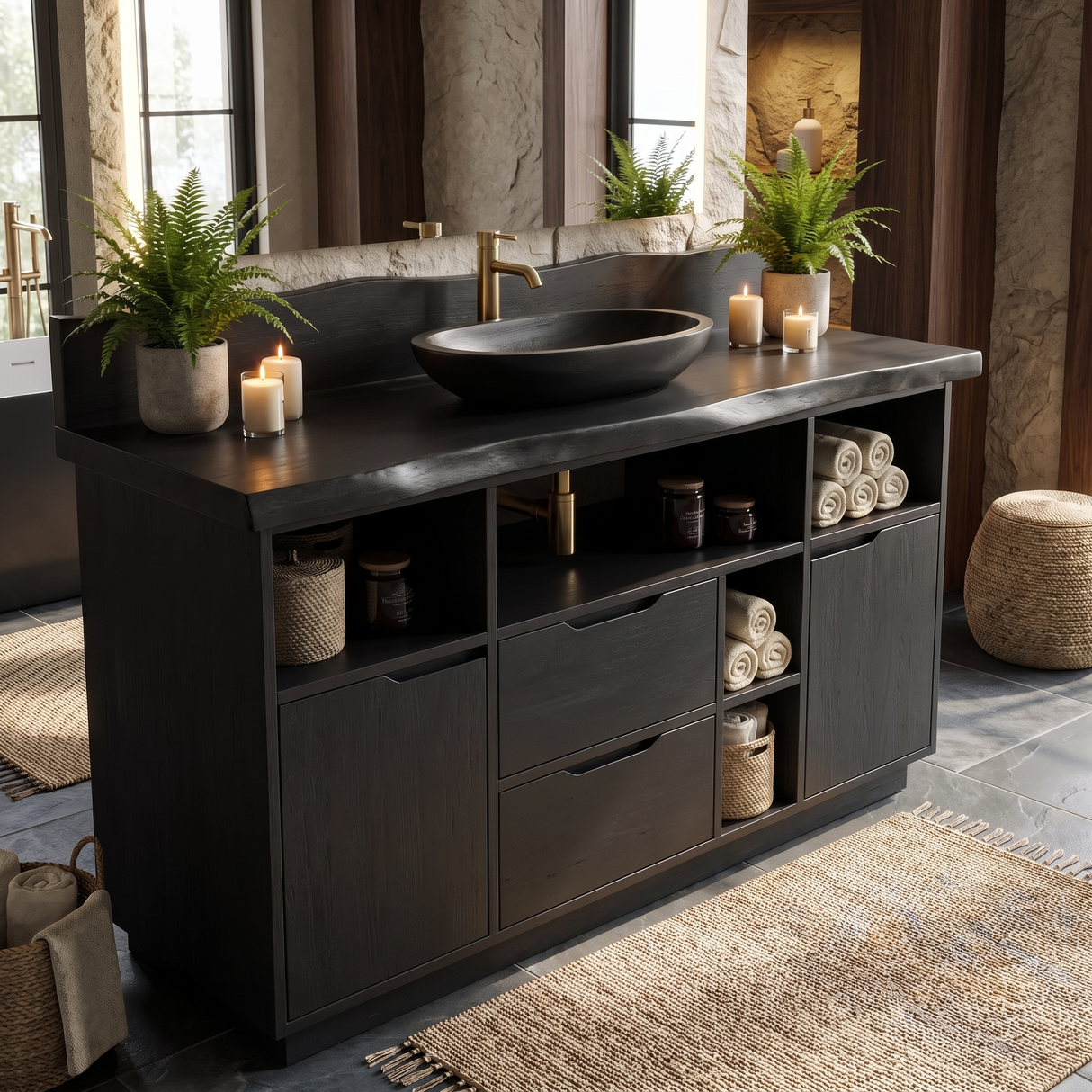 Elaris Handcrafted Solid Wood Freestanding Bathroom Vanity with Drawers