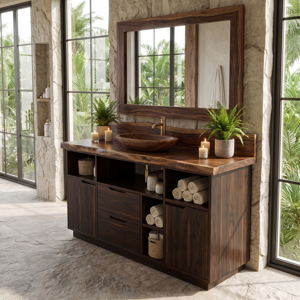 Elaris Handcrafted Solid Wood Freestanding Bathroom Vanity with Drawers