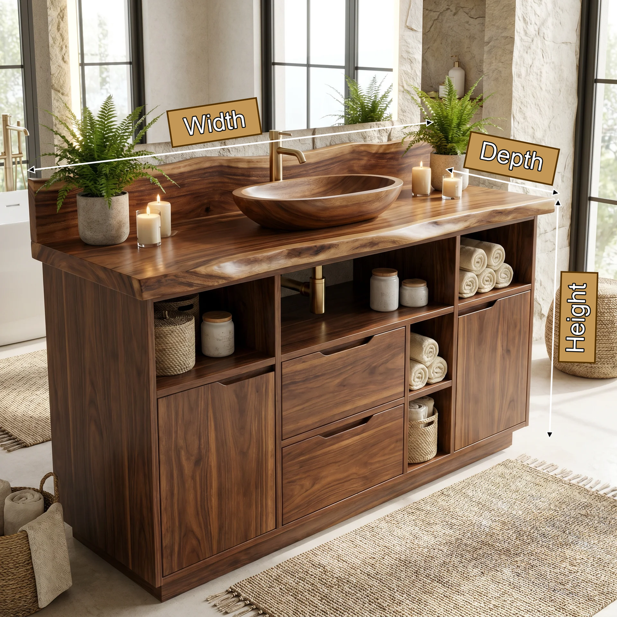 Elaris Handcrafted Solid Wood Freestanding Bathroom Vanity with Drawers