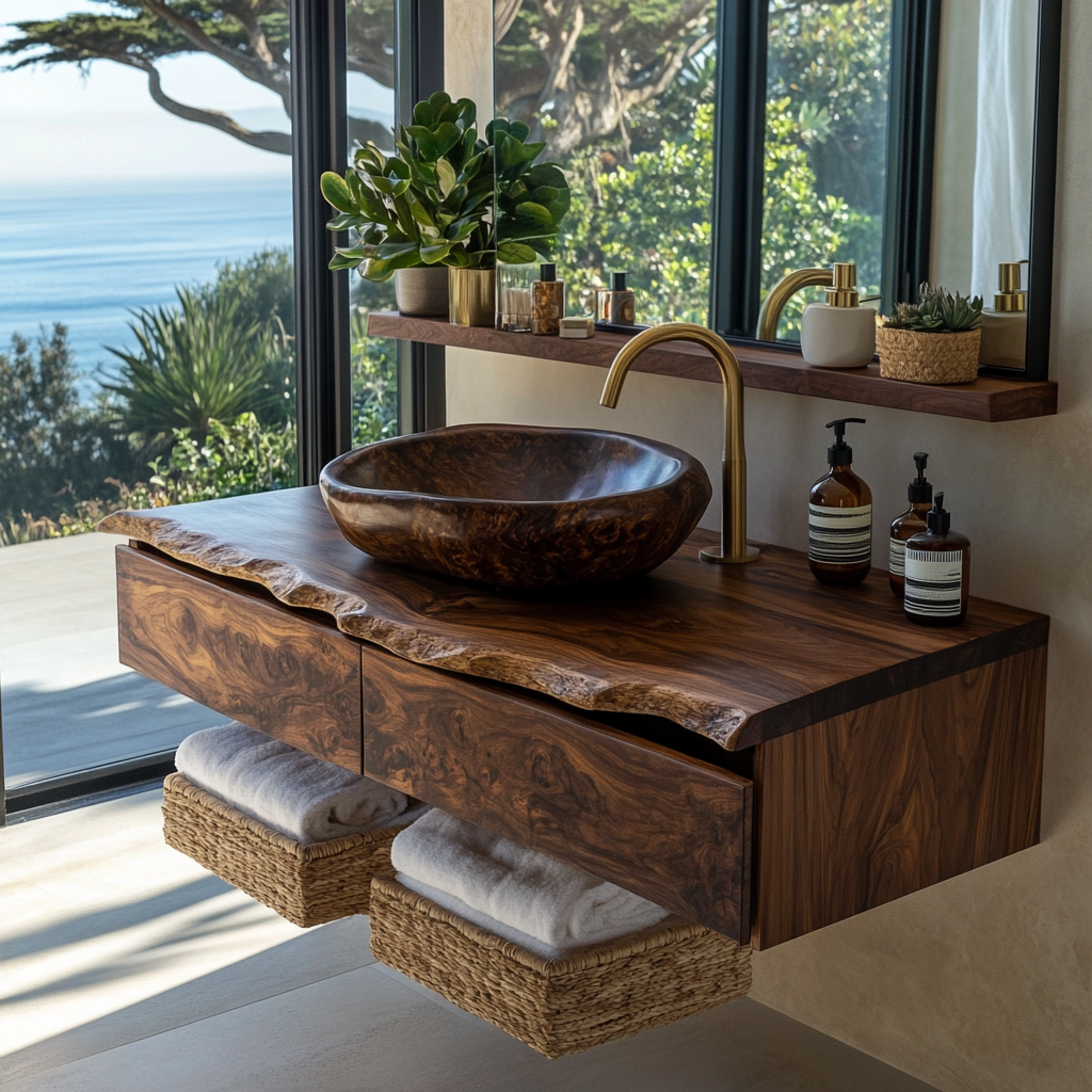 Elaris Live Edge Solid Wood Floating Bathroom Vanity with Drawers - Timberustic Floating Bathroom Vanity With Drawers
