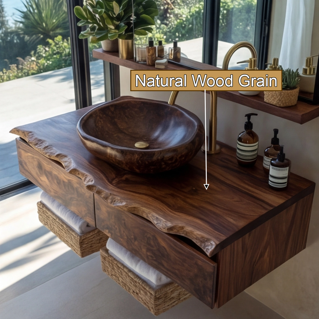 Elaris Live Edge Solid Wood Floating Bathroom Vanity with Drawers - Timberustic Floating Bathroom Vanity With Drawers