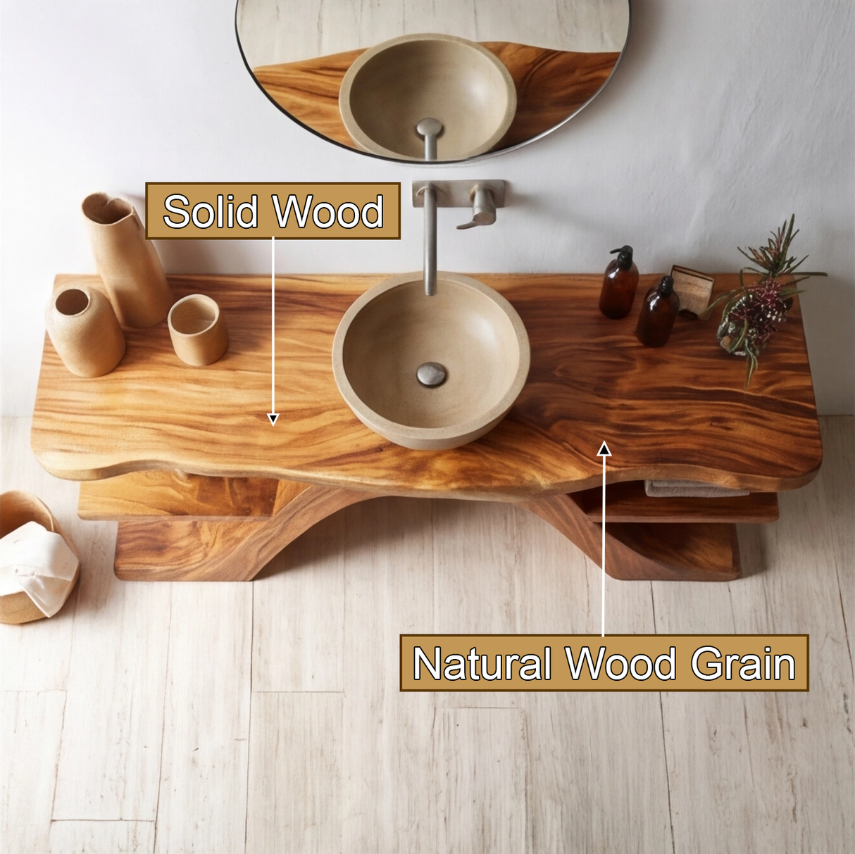 Elaris Sculpted Solid Wood Freestanding Bathroom Vanity with Shelves - Timberustic Freestanding Bathroom Vanity with Shelves