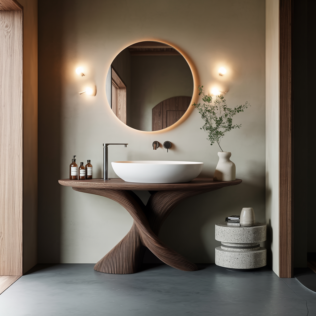 Elaris Sculptural Solid Wood Bathroom Vanity Table