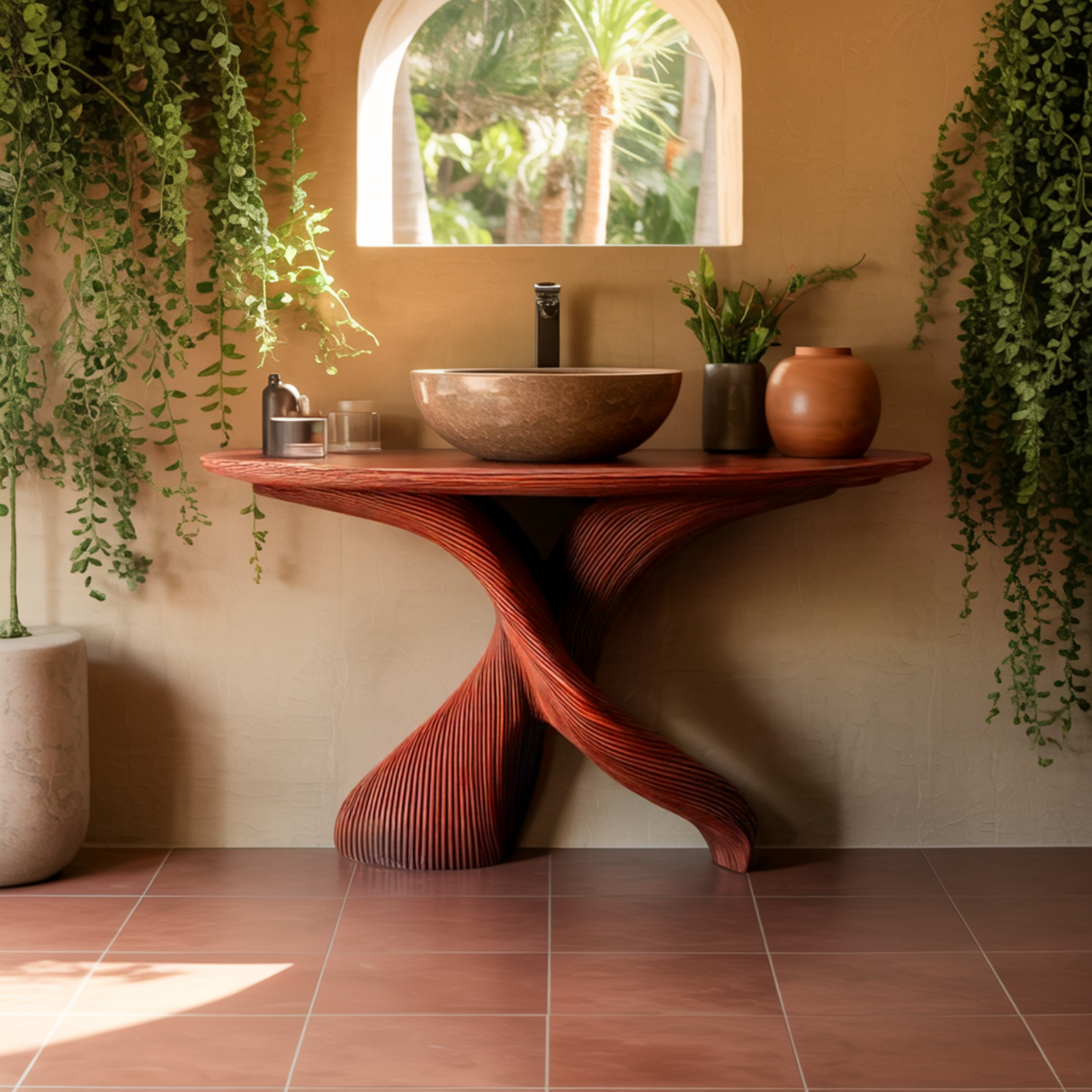 Elaris Sculptural Solid Wood Bathroom Vanity Table