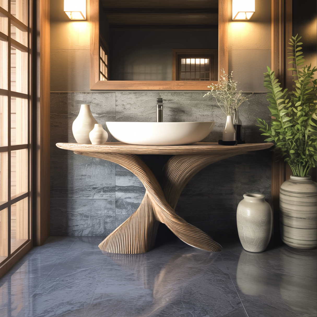 Elaris Sculptural Solid Wood Bathroom Vanity Table