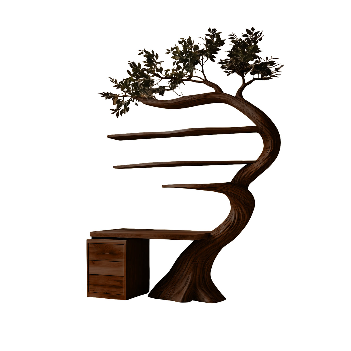 Elarivyn Sculpted Solid Wood Tree Bookshelf with Drawers Dark Walnut - Timberustic Tree Bookshelf