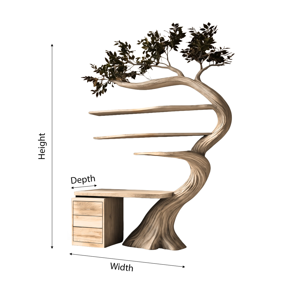 Elarivyn Sculpted Solid Wood Tree Bookshelf with Drawers - Timberustic Tree Bookshelf