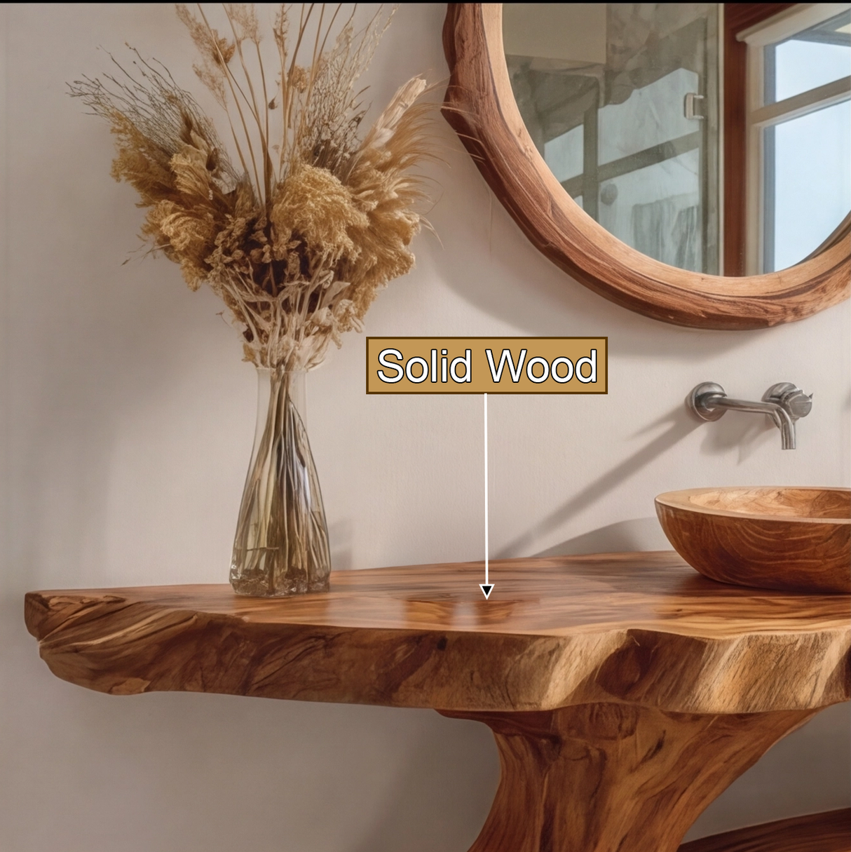 Elaro Rootform Solid Wood Freestanding Bathroom Vanity with Shelves - Timberustic Freestanding Bathroom Vanity with Shelves