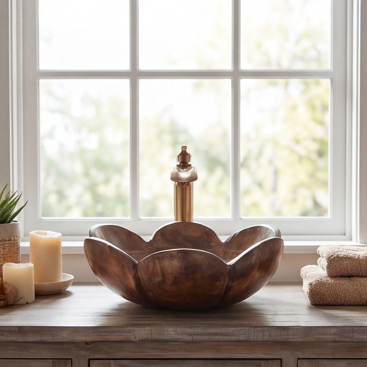 Elarose Handcrafted Solid Wood Flower Vessel Sink - Timberustic Vessel Sinks