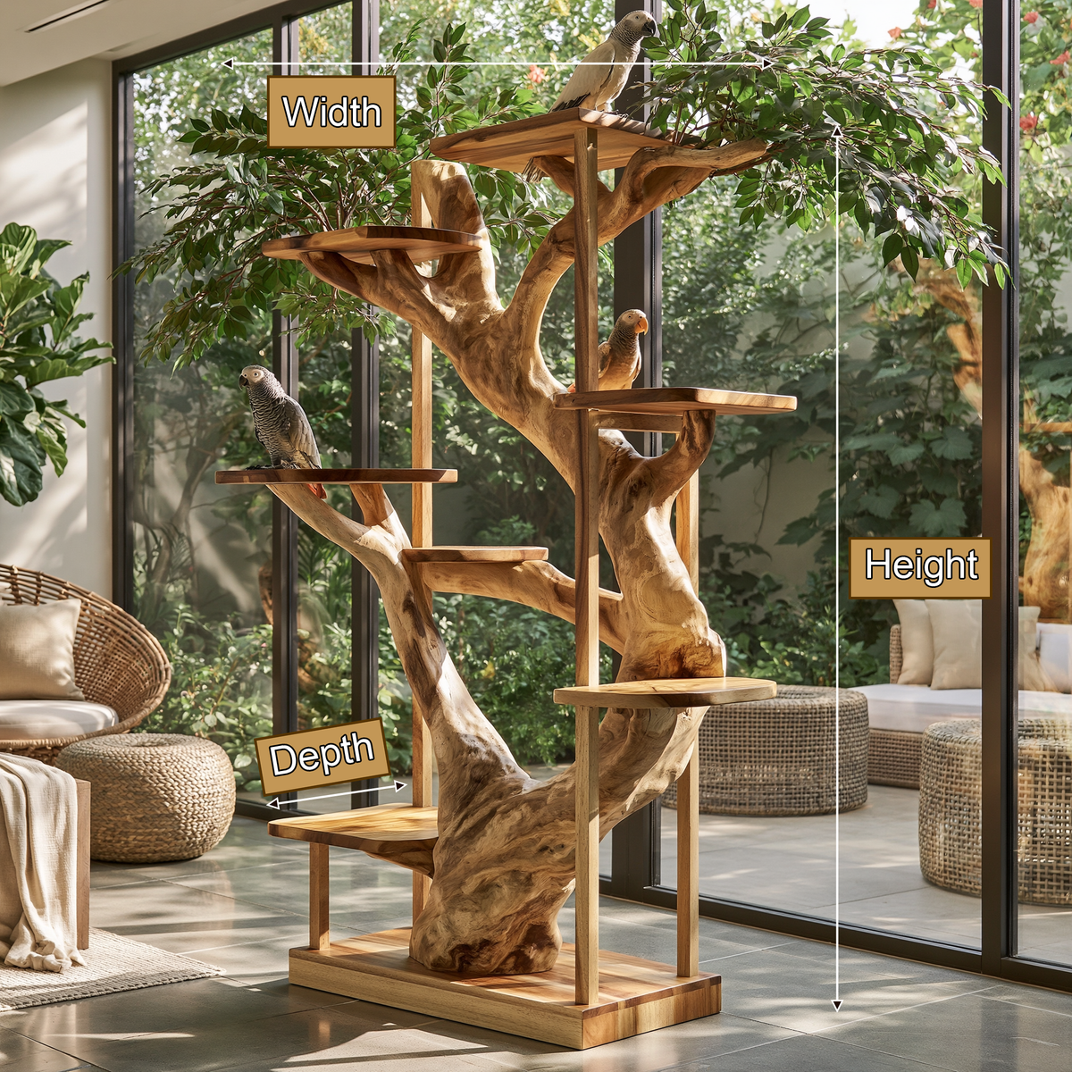 Elarwood Handcrafted Tree Branch Parrot Stand - Timberustic Tree Branch Parrot Stand
