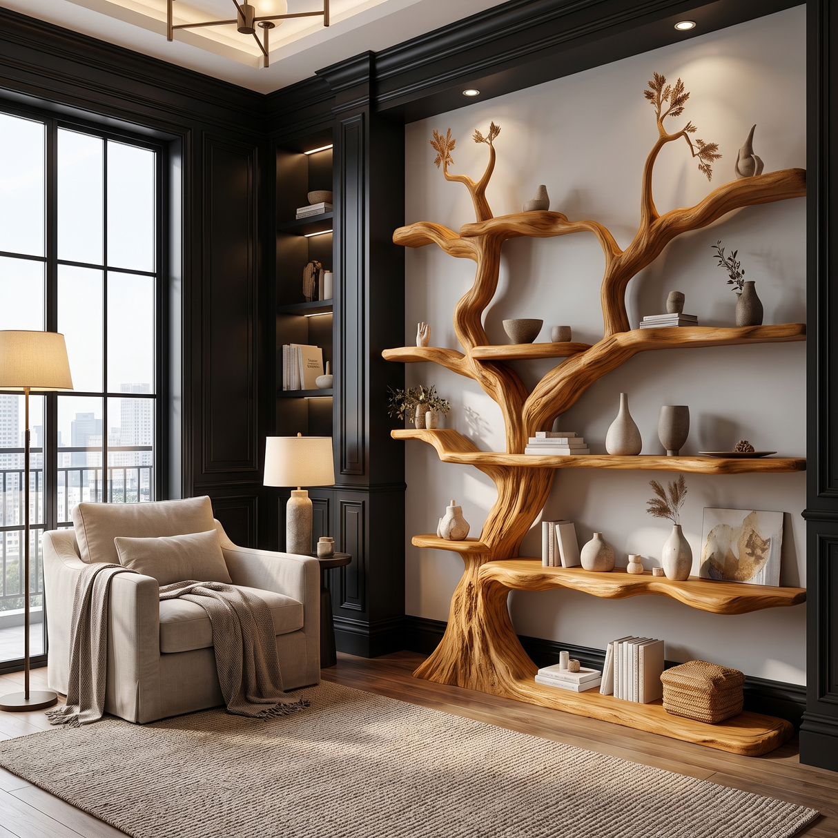 Elarwood Sculpted Solid Wood Tree Bookshelf Teak - Timberustic Tree Bookshelf