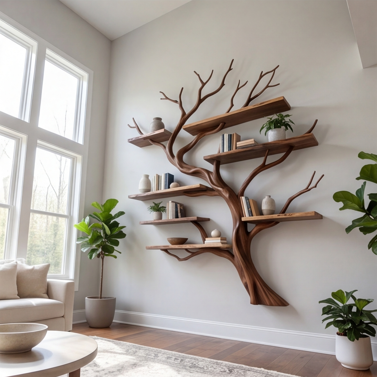 Eldergrove Handcrafted Solid Wood Floating Tree Bookshelf