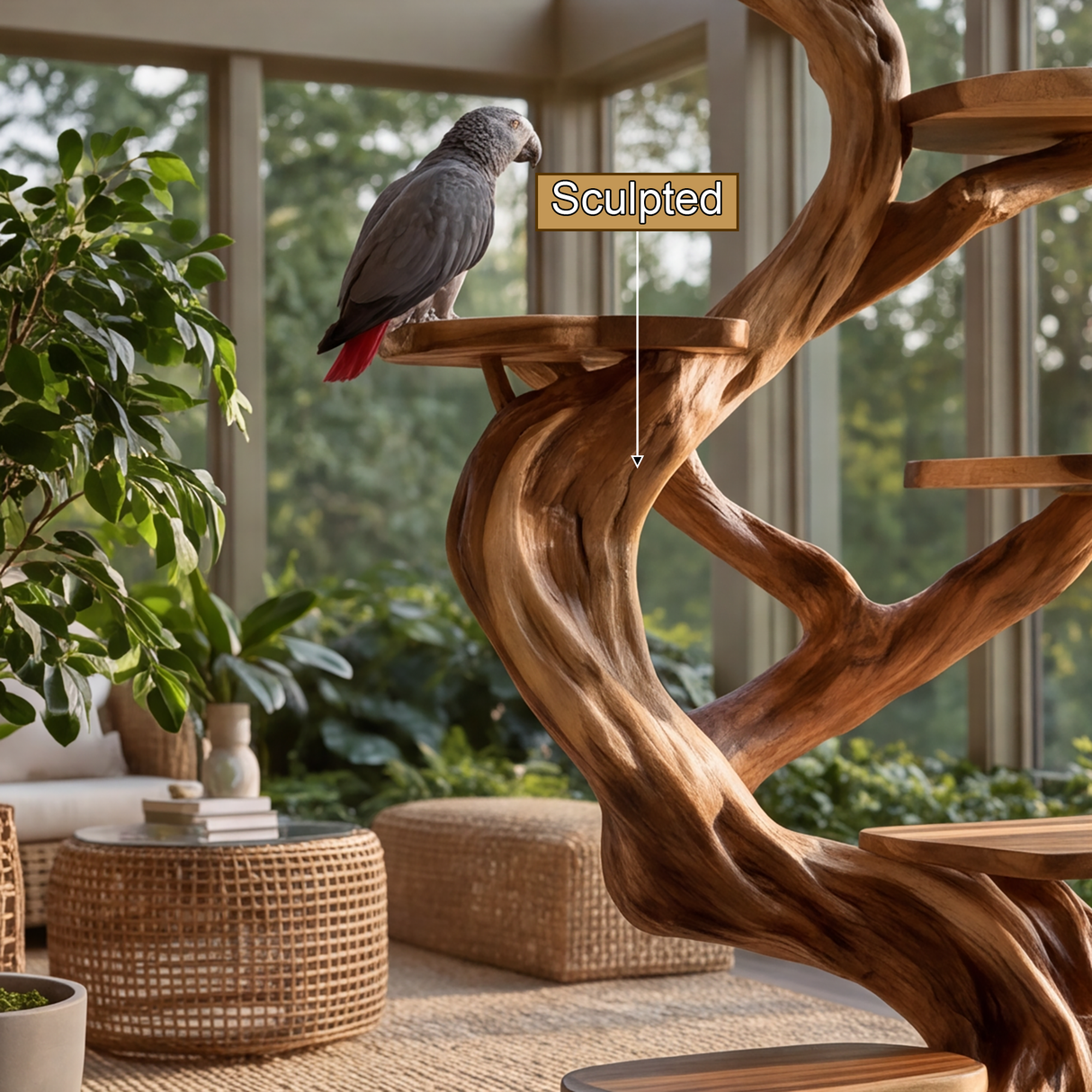 Eldergrove Handcrafted Tree Branch Parrot Stand SPA935824 - Timberustic Tree Branch Parrot Stand