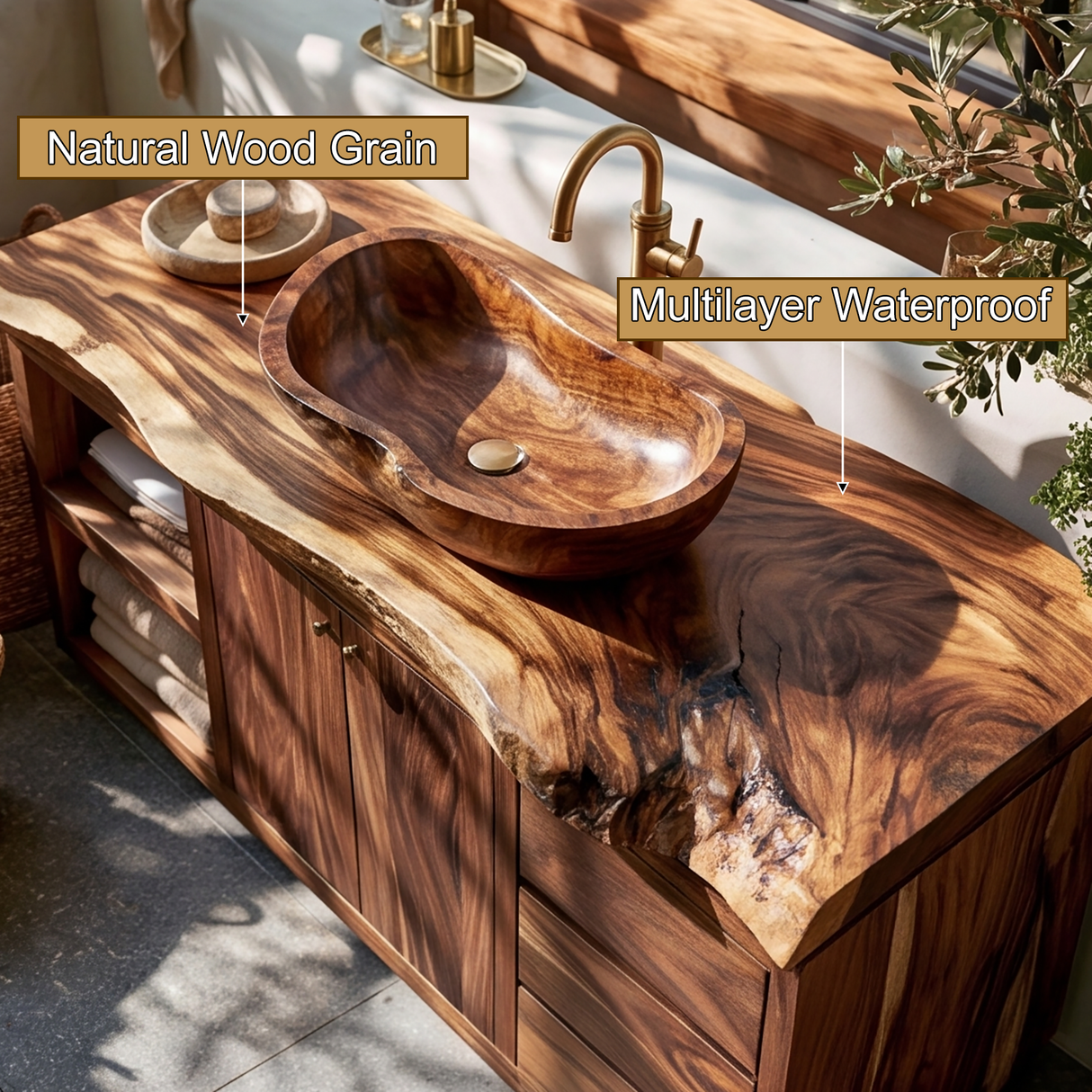 Eldoran Live Edge Solid Wood Freestanding Bathroom Vanity with Drawers