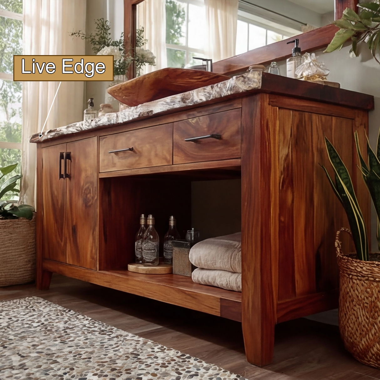 Eldorin Live Edge Solid Wood Freestanding Bathroom Vanity with Cabinet - Timberustic Freestanding Bathroom Vanity with Cabinet