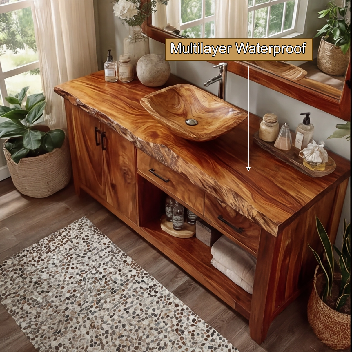 Eldorin Live Edge Solid Wood Freestanding Bathroom Vanity with Cabinet - Timberustic Freestanding Bathroom Vanity with Cabinet