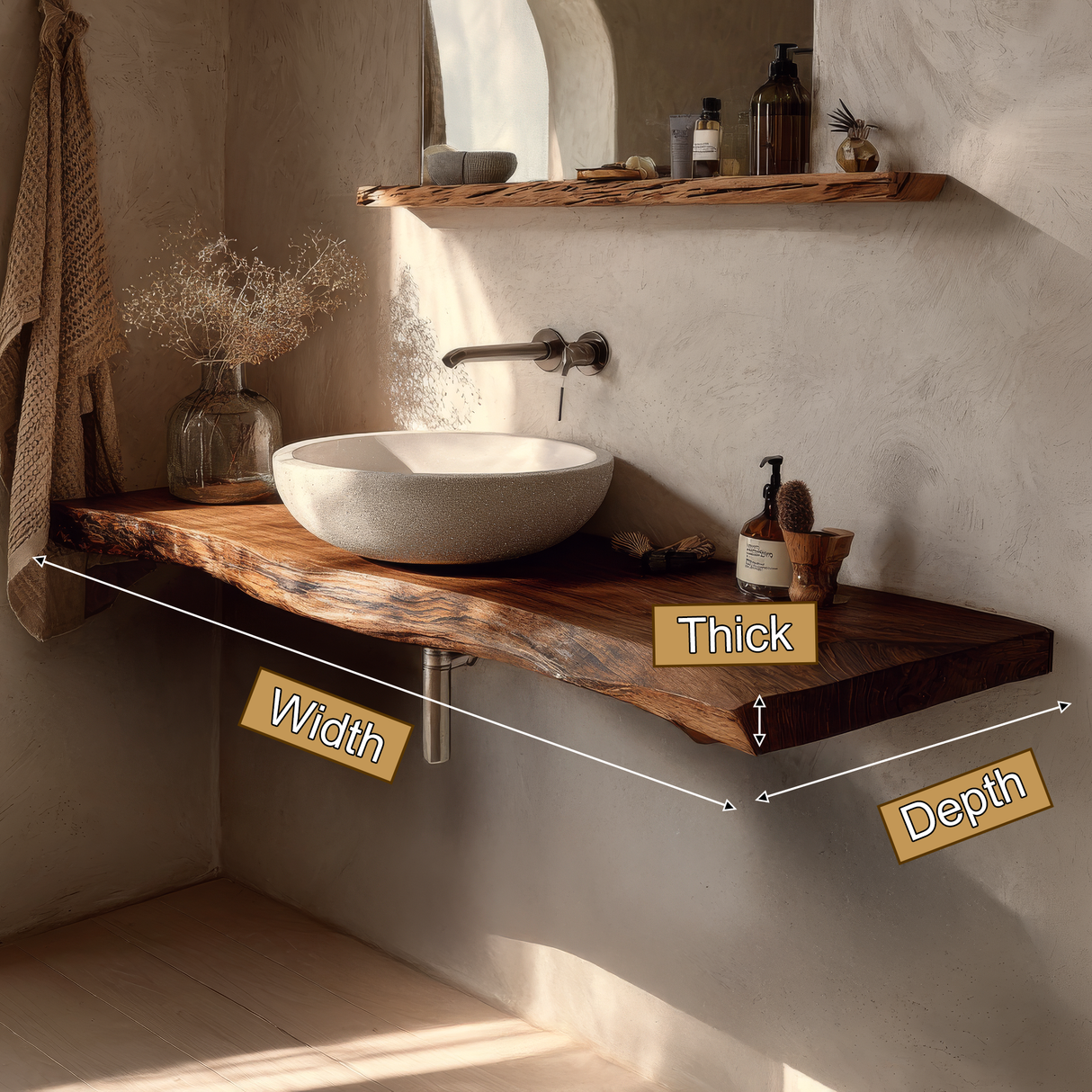 Eldorin Live Edge Solid Wood Floating Bathroom Vanity SPA349624 - Timberustic Floating Bathroom Vanity