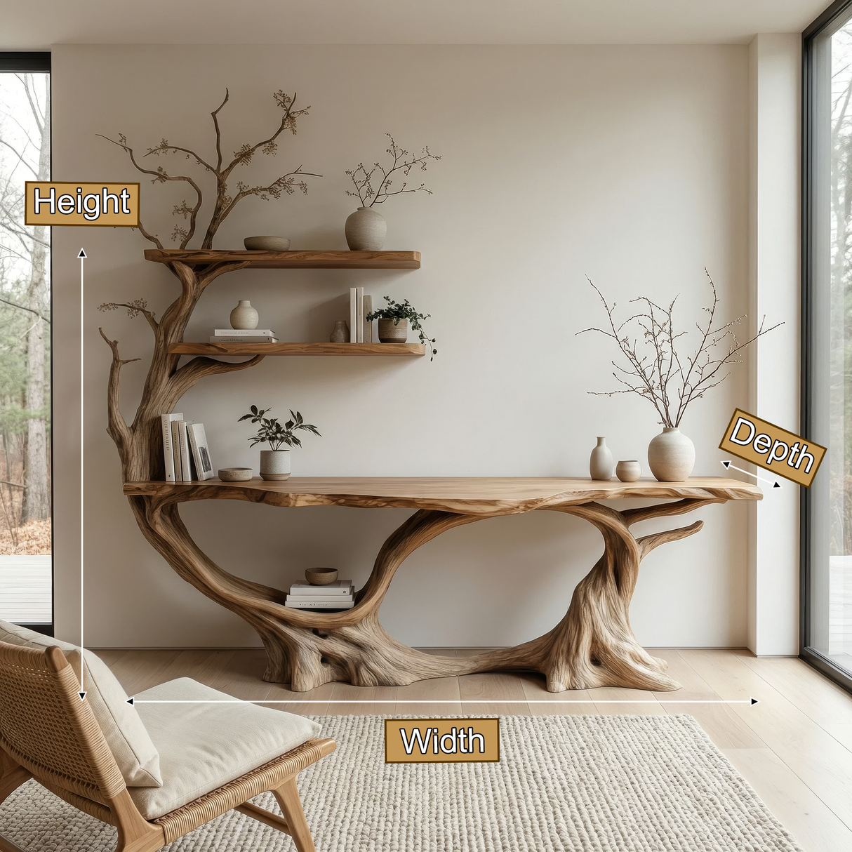 Eldorin Sculpted Solid Wood Console Table with Shelves - Timberustic Console Table with Shelves