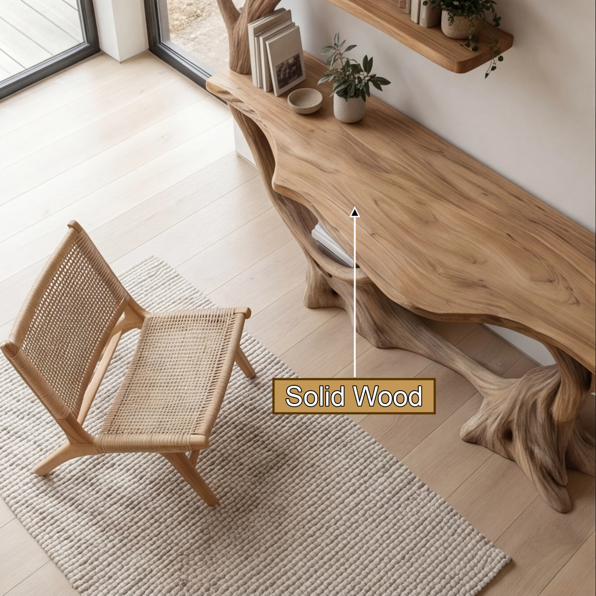 Eldorin Sculpted Solid Wood Console Table with Shelves - Timberustic Console Table with Shelves