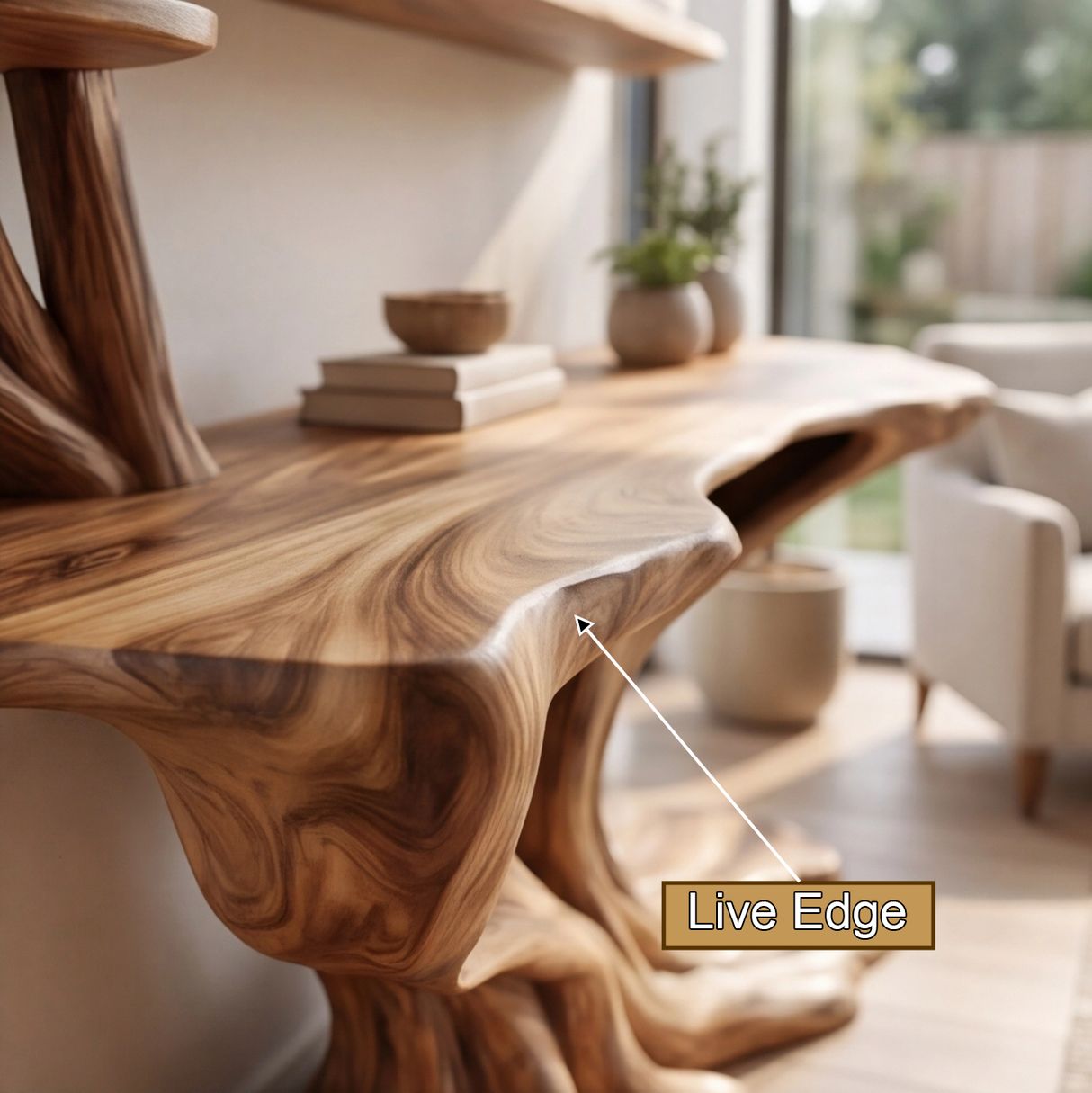Eldorin Treeform Sculpted Solid Wood Console Table with Shelves - Timberustic Console Table with Shelves