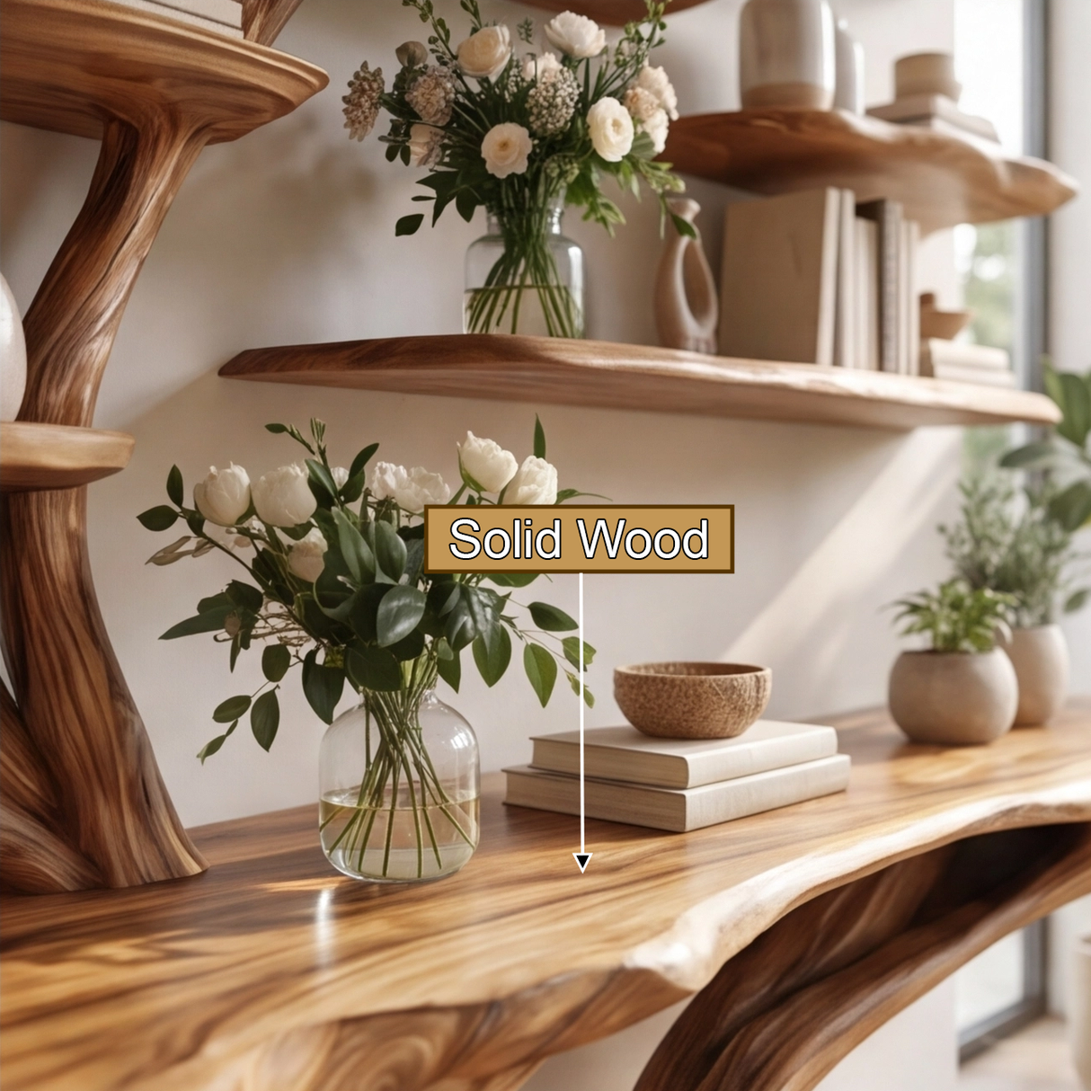 Eldorin Treeform Sculpted Solid Wood Console Table with Shelves - Timberustic Console Table with Shelves