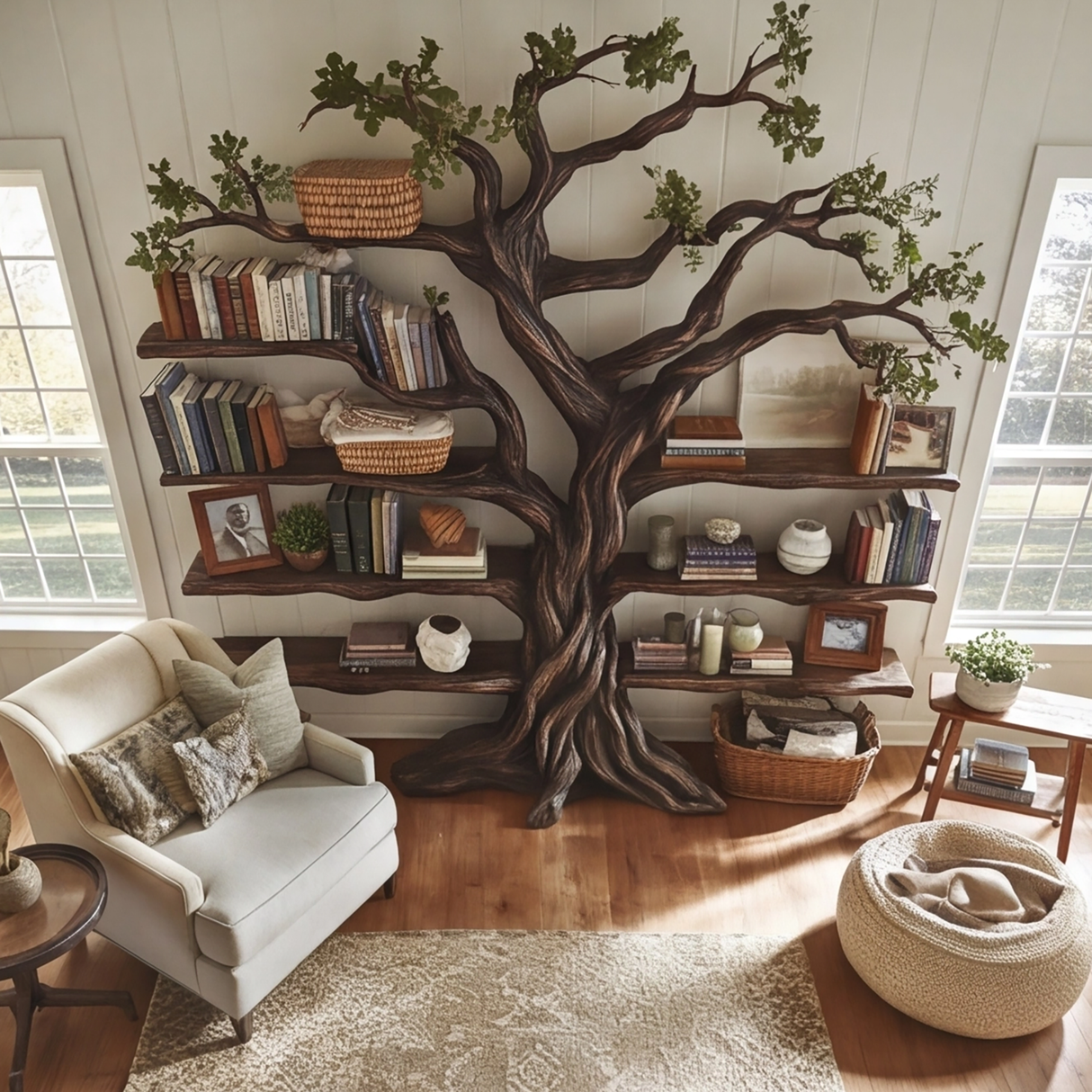 Eldrathen Sculpted Solid Wood Tree Bookshelf - Timberustic Tree Bookshelf